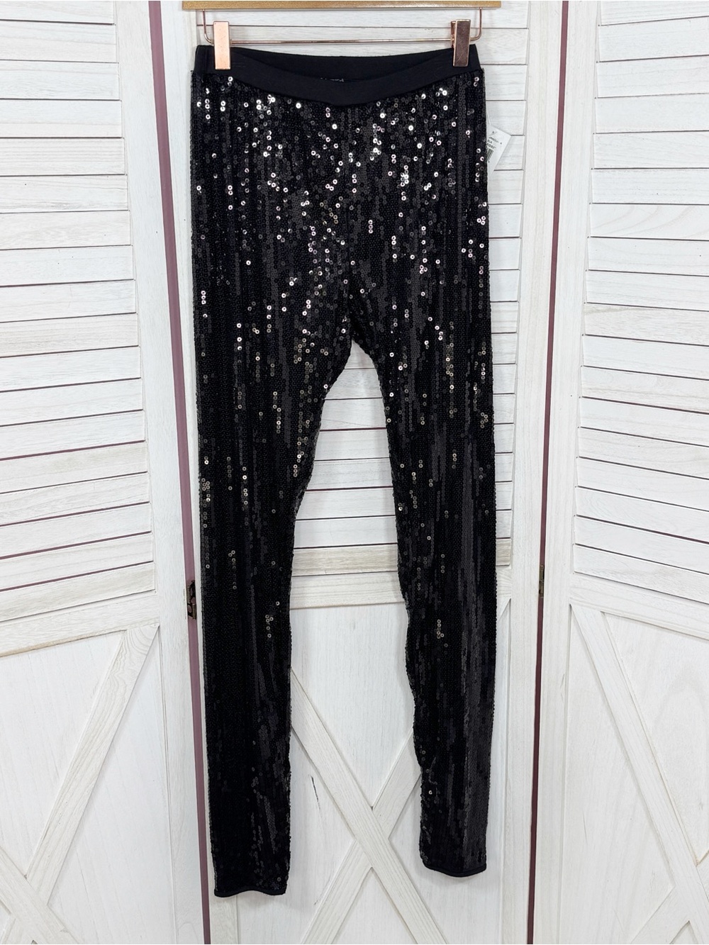 Oxford & Regent Sequin Leggings Pants Black Small Pull‎ On Evening Party